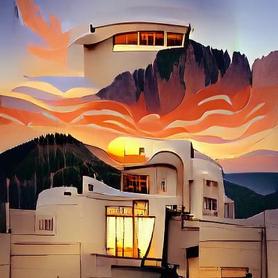 Art Deco Sunset Over Mountain House