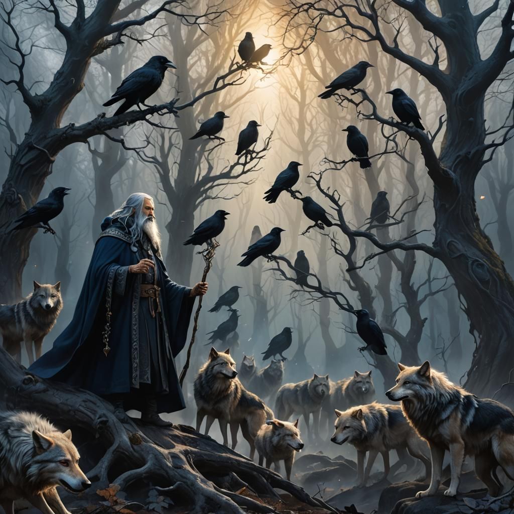 Nordic Wizard in Dark Fantasy Forest