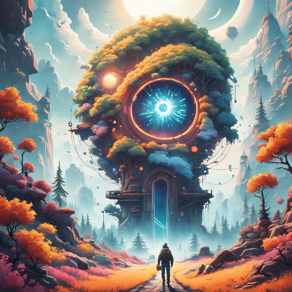 Luminous Moons Descend into Dreamlike Fantasy Landscape