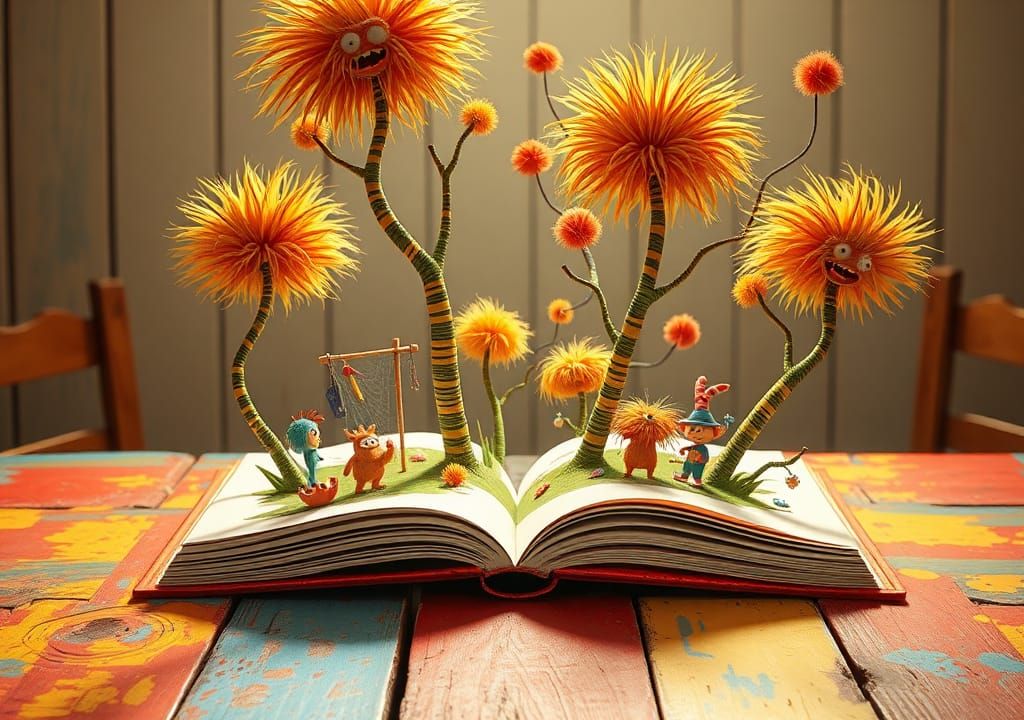 Whimsical Pop-Up Book with Truffula Trees