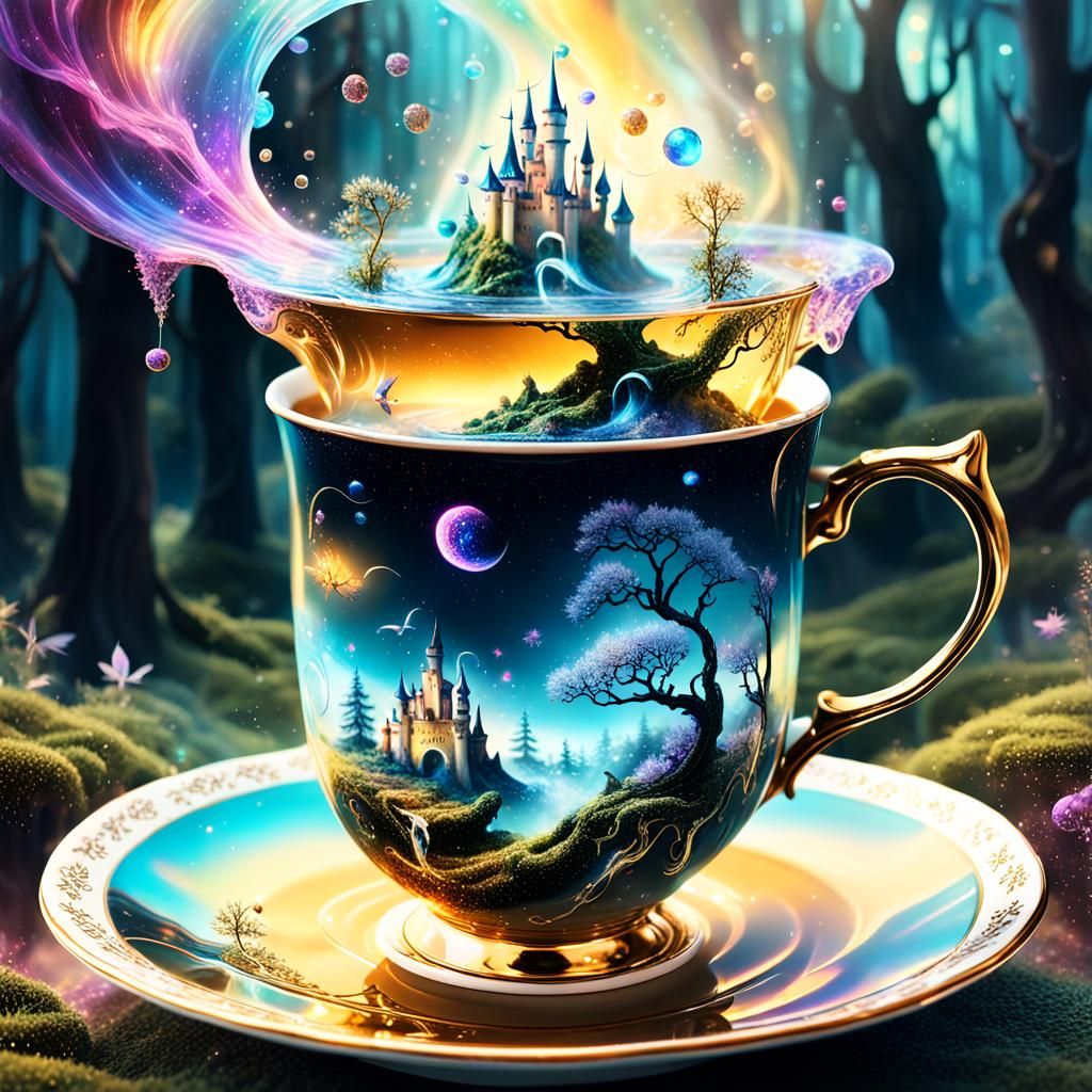 Miniature Universe in Teacup: Surrealist Digital Art