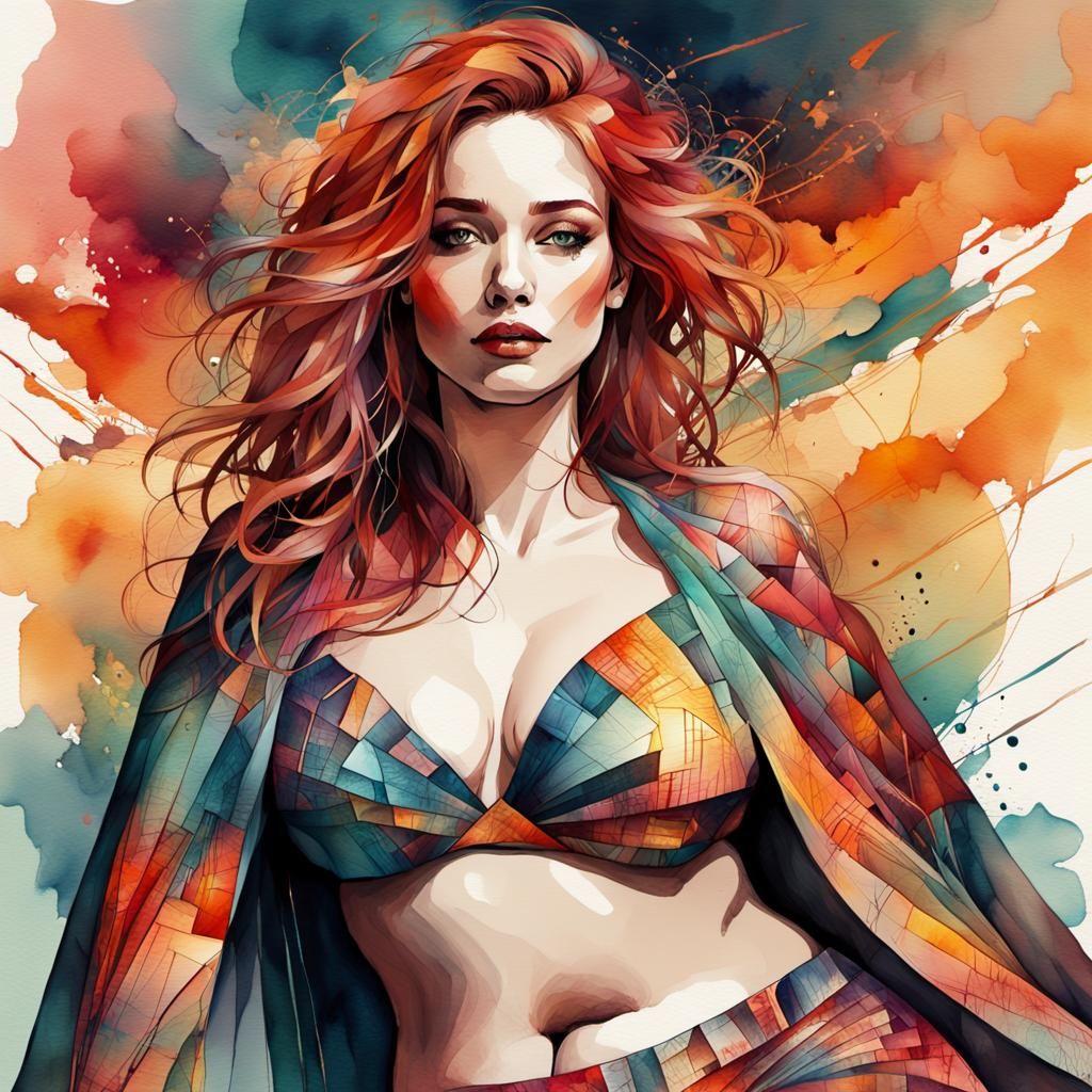 Curvy Woman in Geometric Expressionist Style