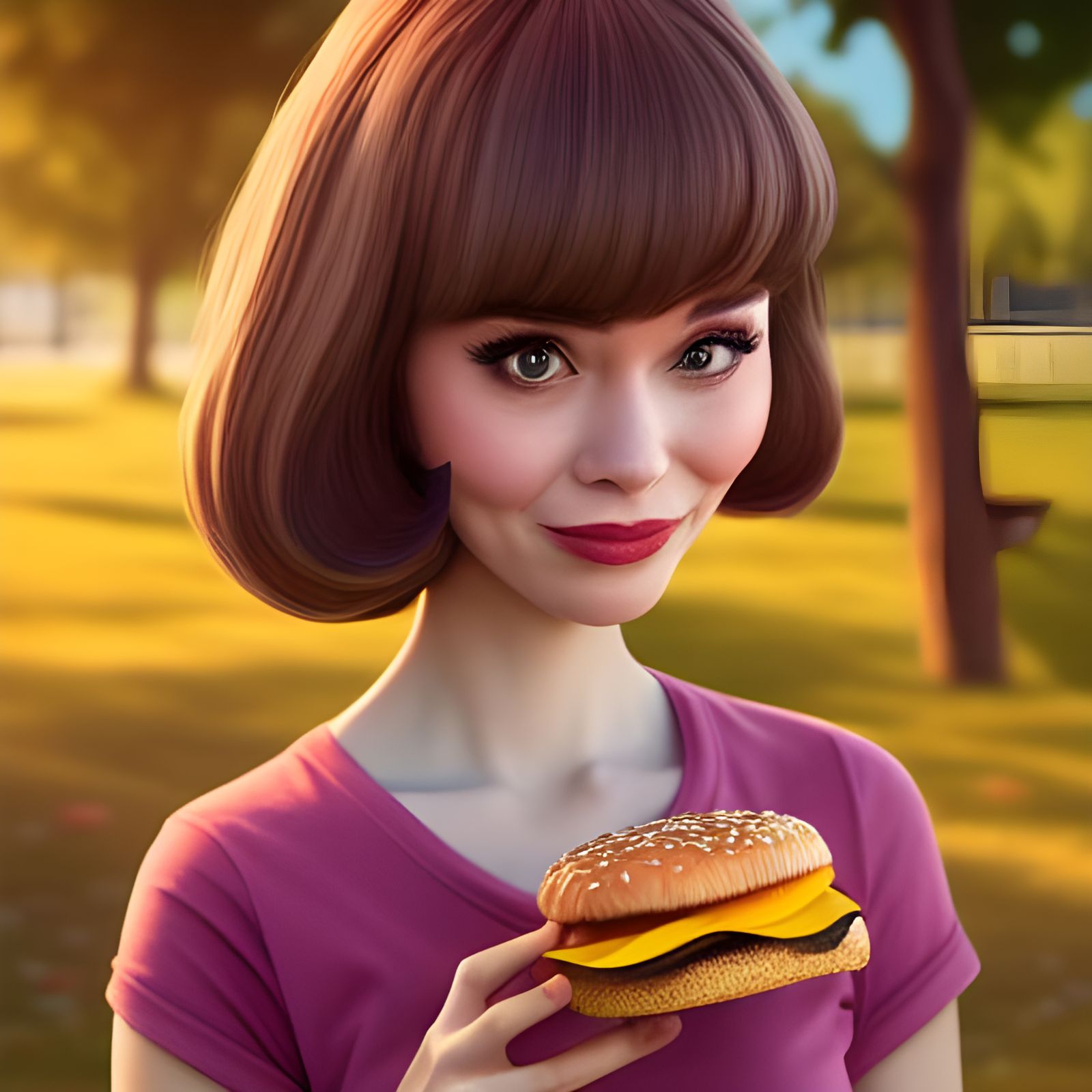 “Now honey, don’t you dare say you won’t have one of my burgers.”