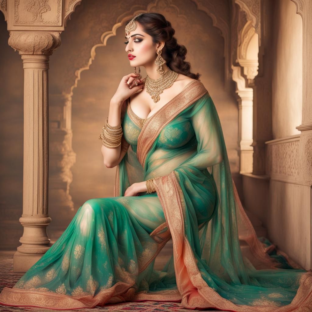 Empress Nur Jahan in Transparent Saree, Mughal Style