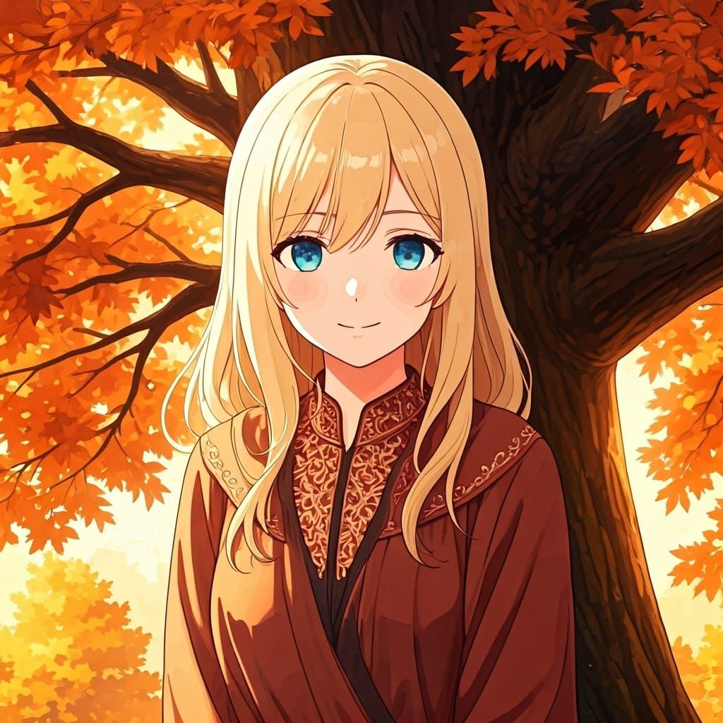 Watercolor Portrait of a Blonde Woman in Autumn