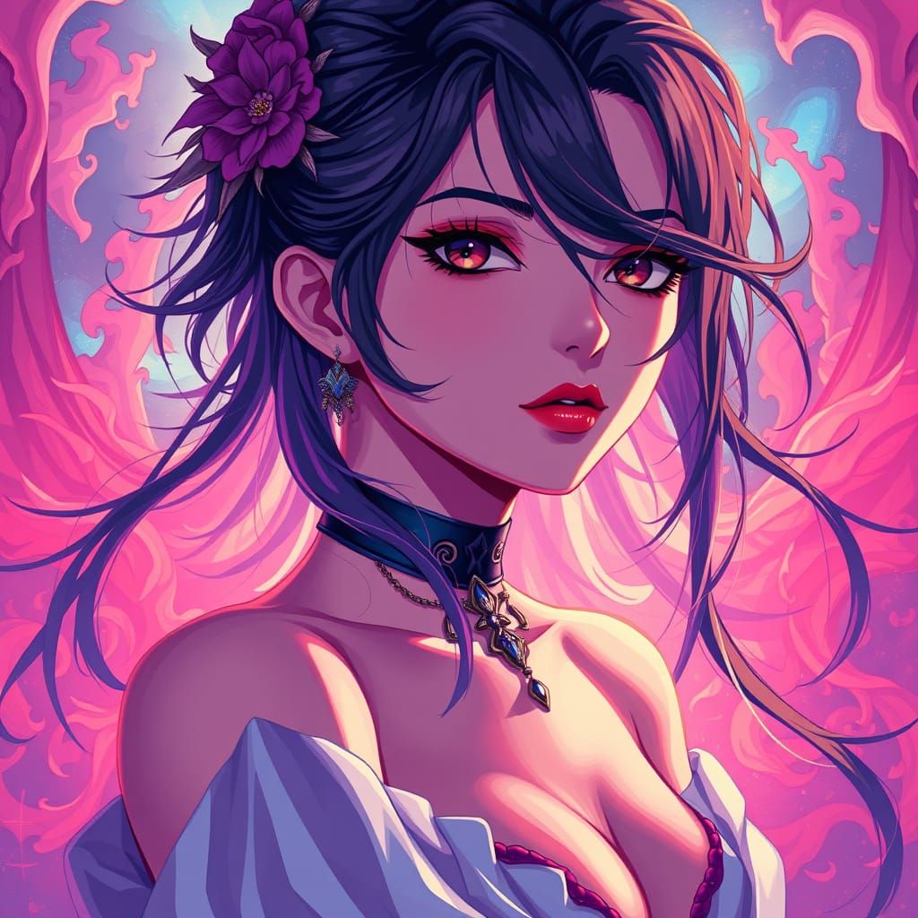 Vibrant Femme Fantasy Art in Cel-Shaded Anime Style