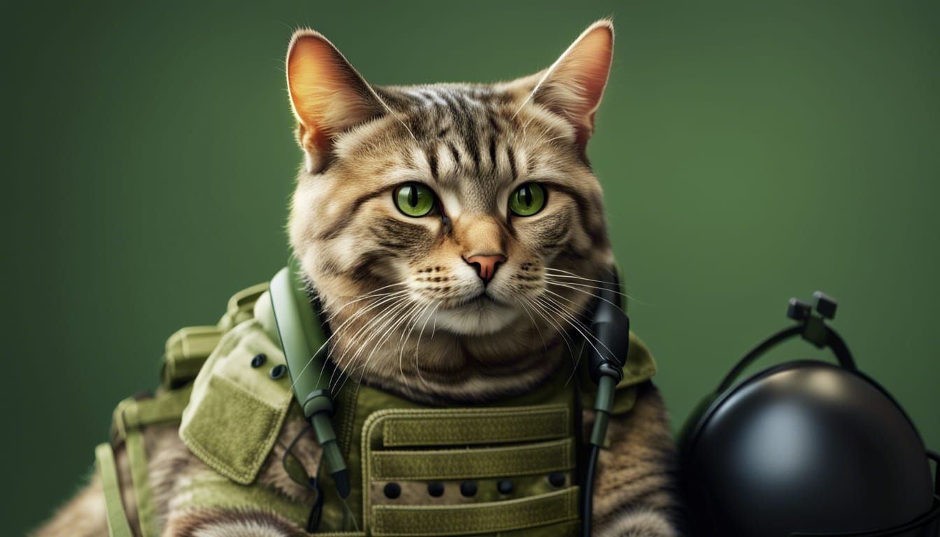 Hyper-Realistic Cat Soldier in Multicam Uniform