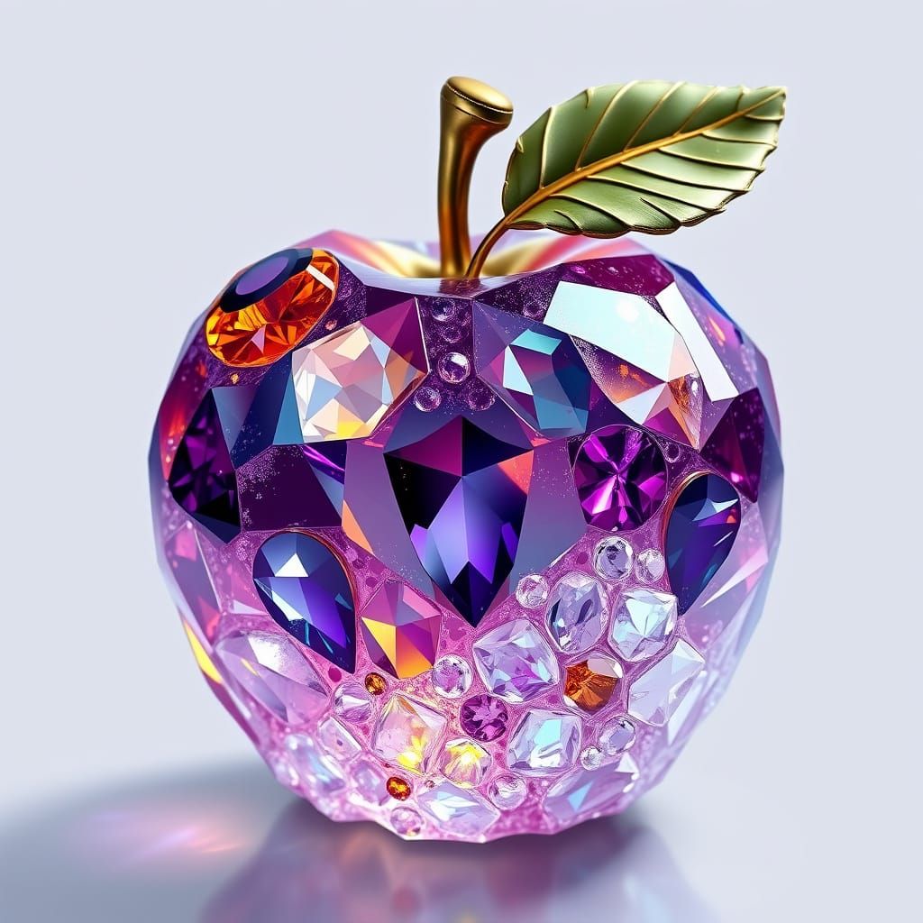 Crystal Apple with Amethyst and Topaz Gems