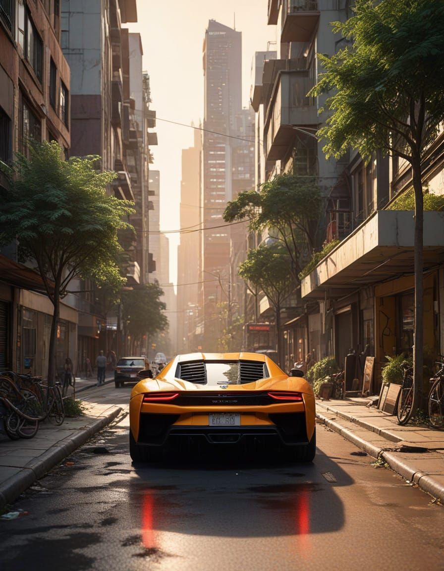 Eco-Friendly Metropolis Basks in Golden Sunset