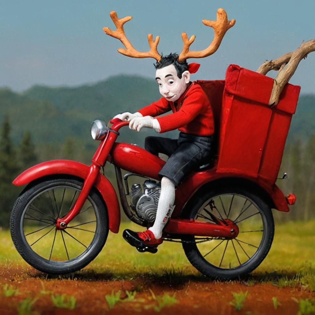Pee-wee Herman with Antlers on Red Bike