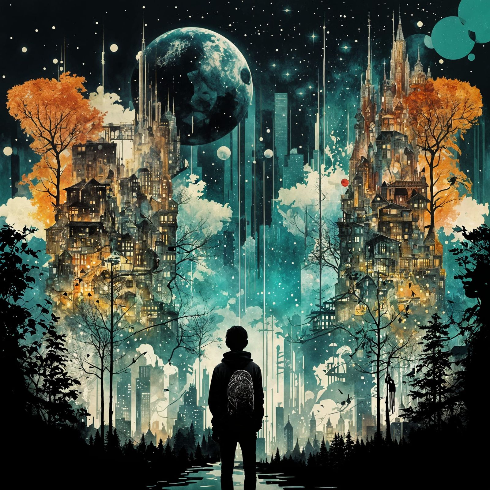 Galaxy Drips Into World Silhouette Princess Head