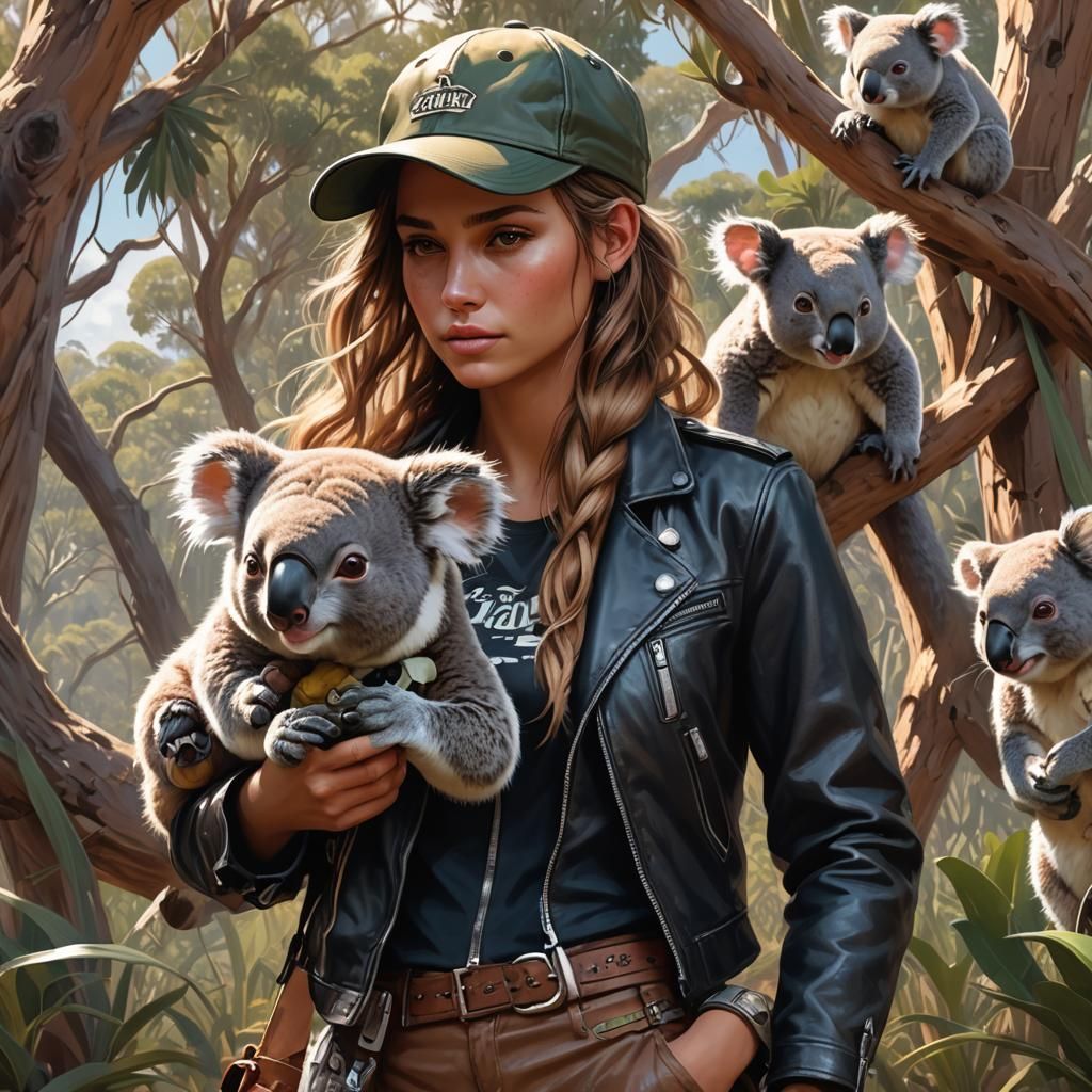 Australian Supermodel Feeds Koala: Hyperrealistic Portrait