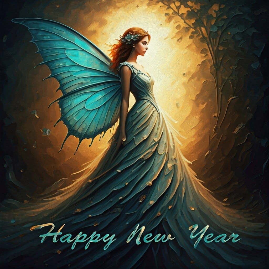 Turquoise Fairy in Distressed Impasto Painting