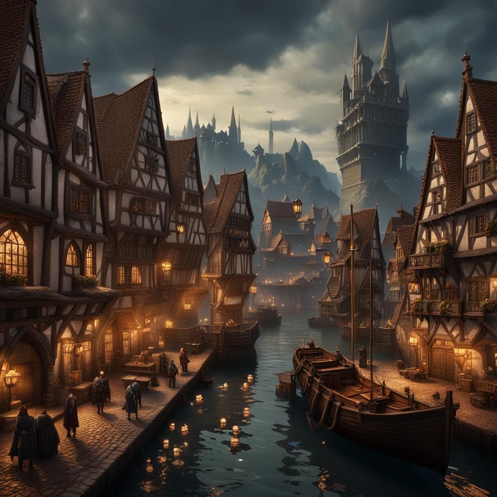 Dark Fantasy Medieval Port City on the Bay