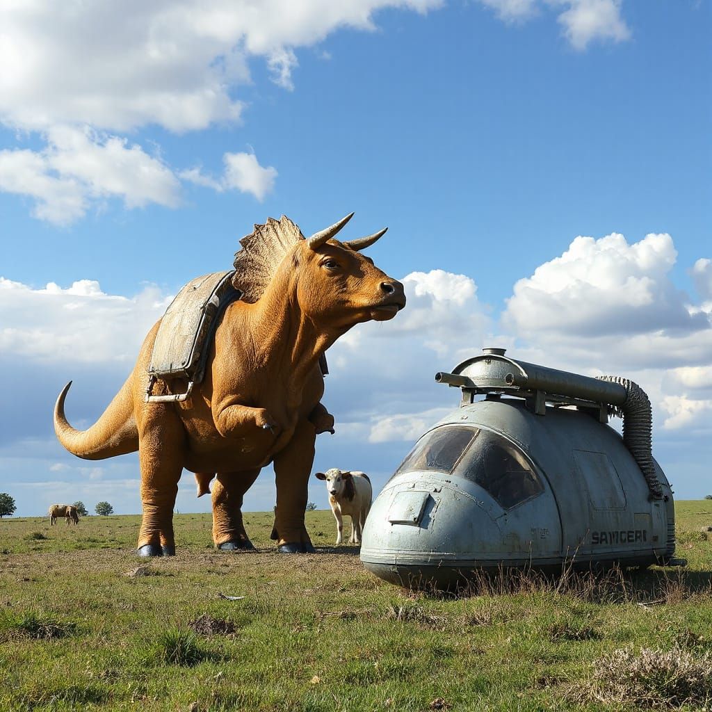 Astronaut Meets Cows in a Vibrant Countryside Scene