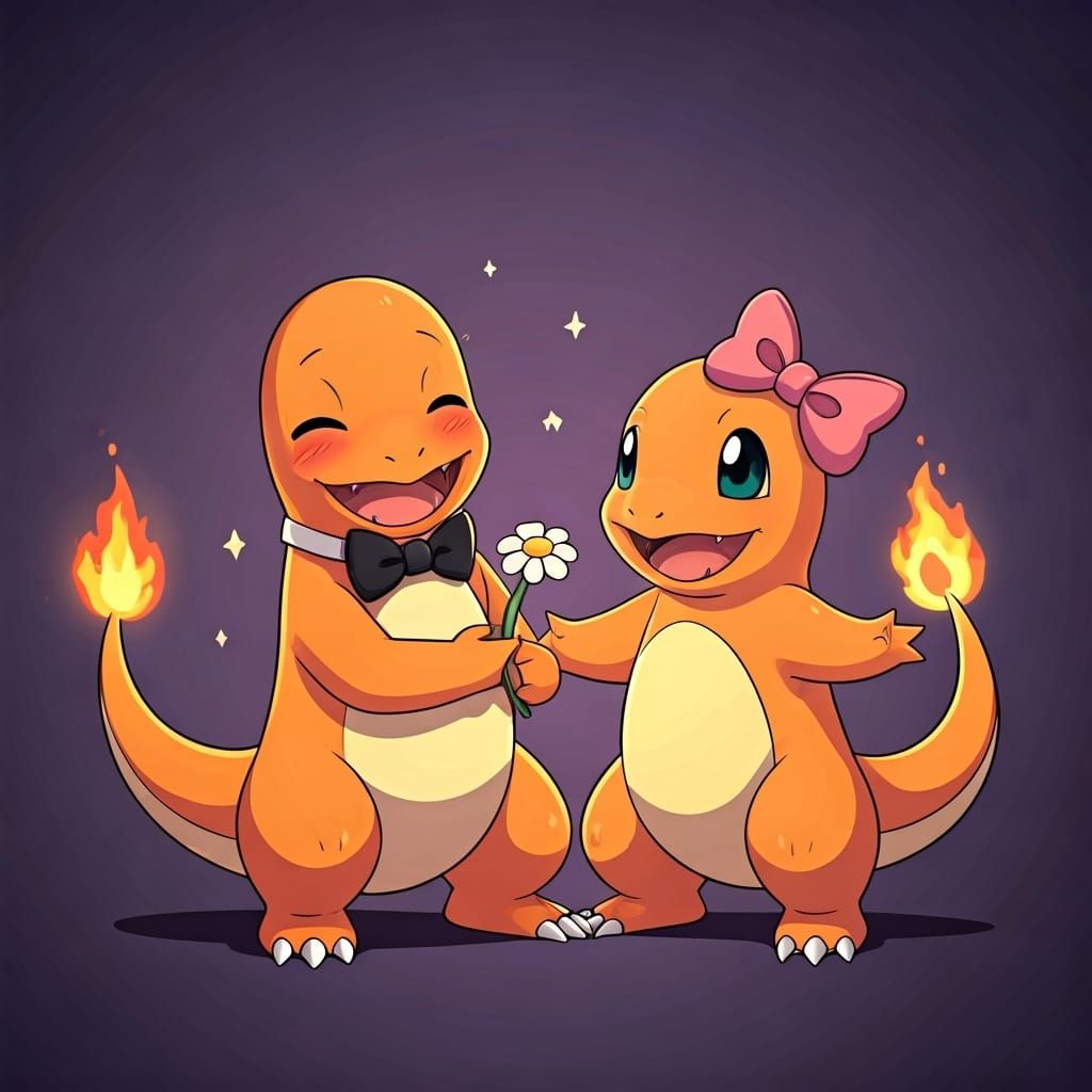 Charming Charmander Courtship in Dreamy Pastel Art