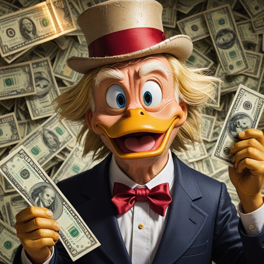 Scrooge McDuck as Trump: Cartoon Satire in Digital Art