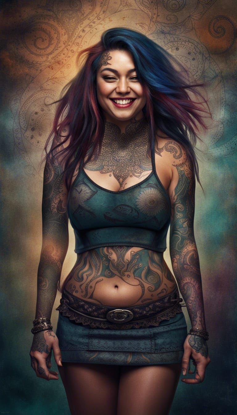 Tattooed Woman Portrait in Detailed Fantasy Art Style