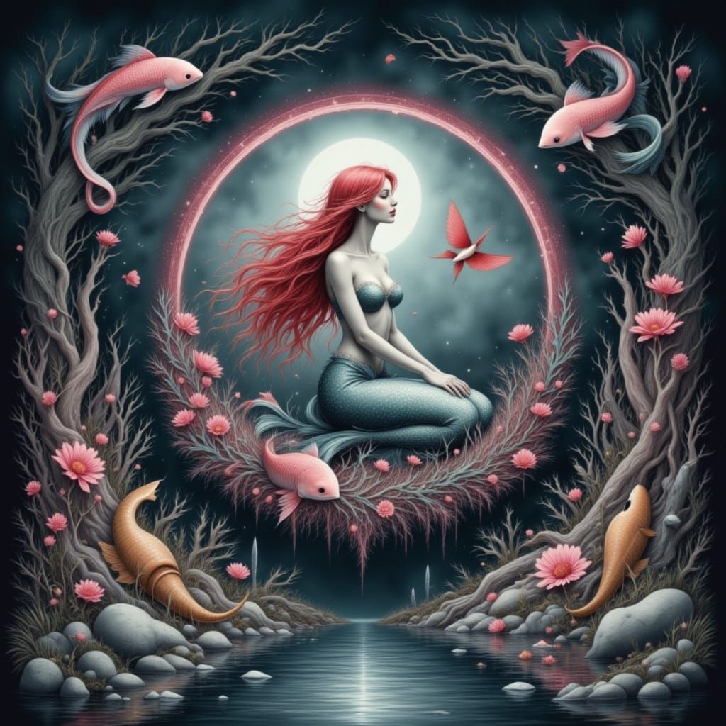 Mermaid's Reflection in Ice Mirror, Symmetrical Design