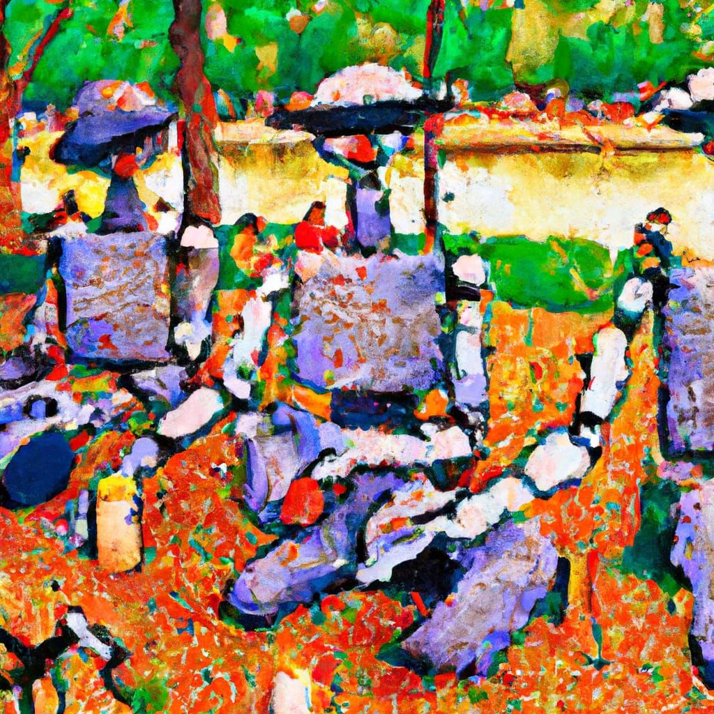 Pointillist Robots Picnic by the River
