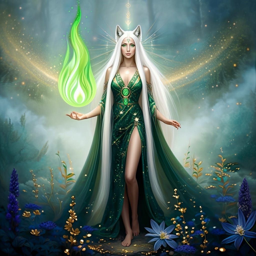 Spiritual Wolfie with the Green Flame