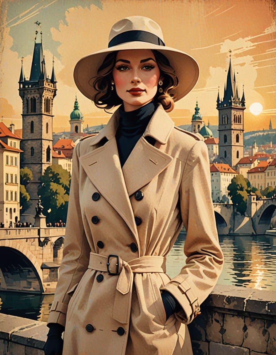 Vintage French Travel Poster for Elegant Prague