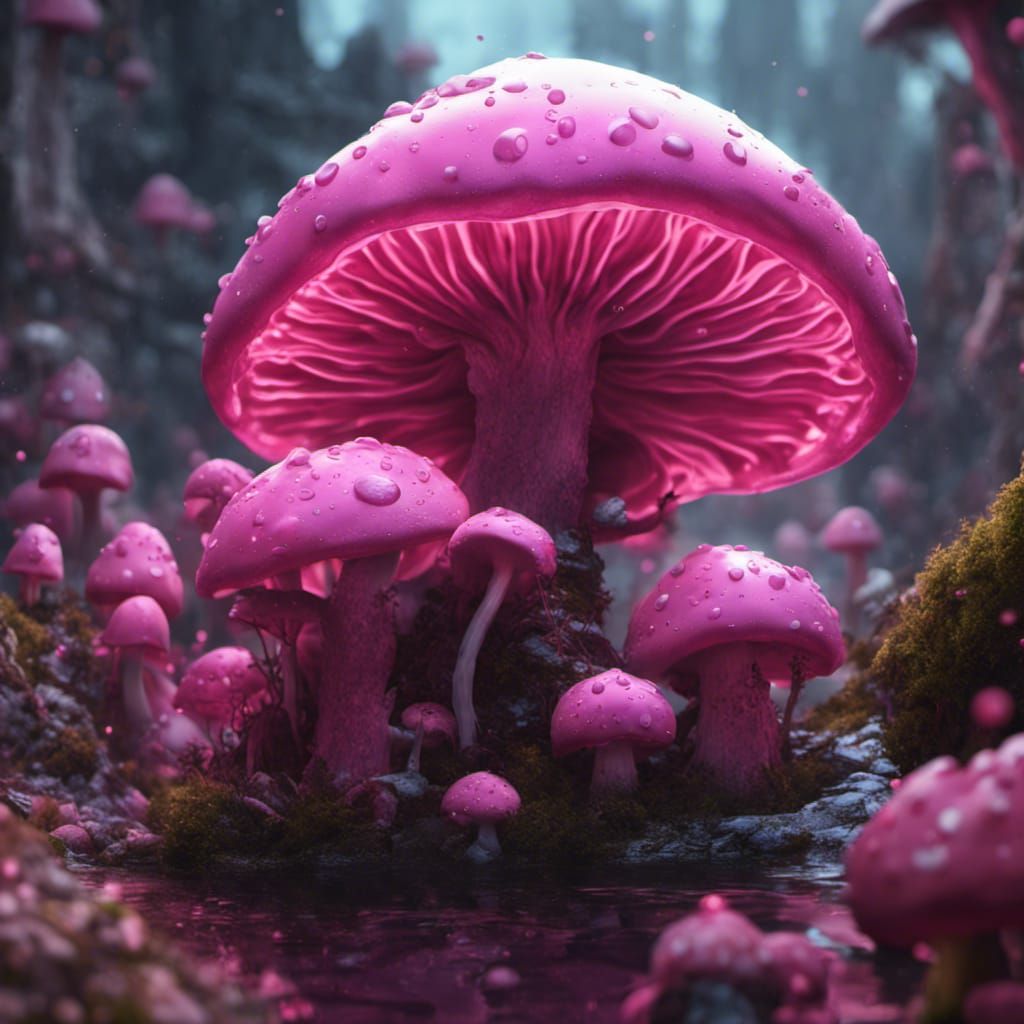 Fantastical Pink Mushroom Dreamscape in Detailed Matte Paint...