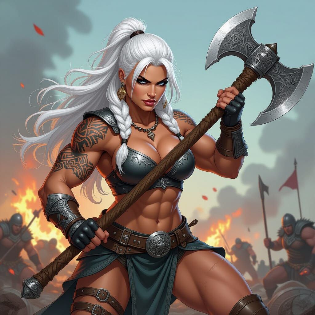 Viking Woman Warrior in Comic Book Style