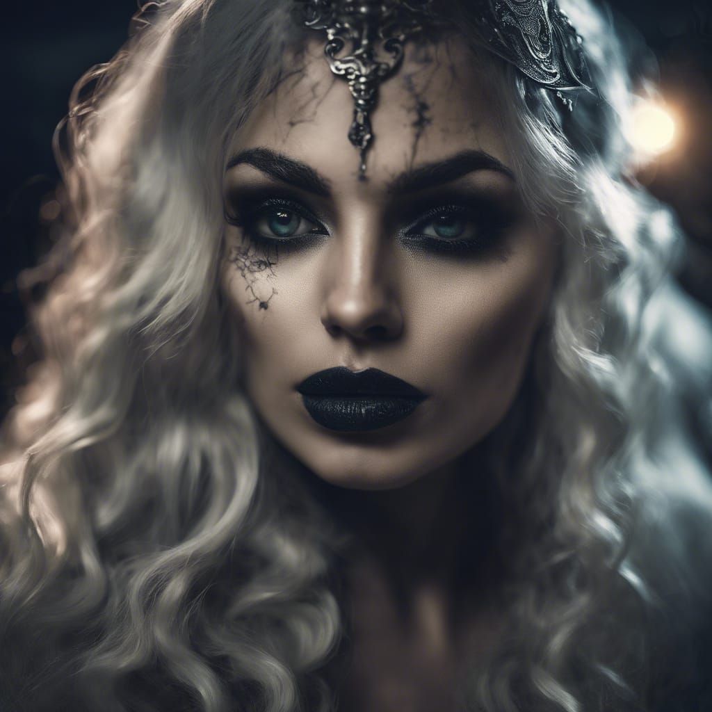 Gothic Mermaid Portrait Under Full Moon in Hyperrealism