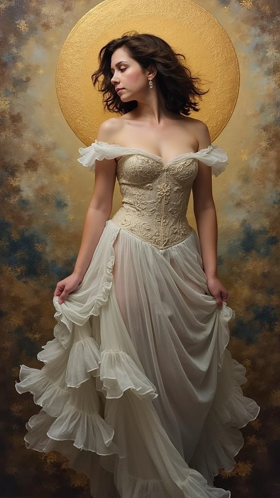 Goddess Persephone in Flowing Ballgown, Romantic Digital Art