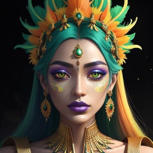 Surreal Gold Woman with Peacock Feathers, Graphic Novel