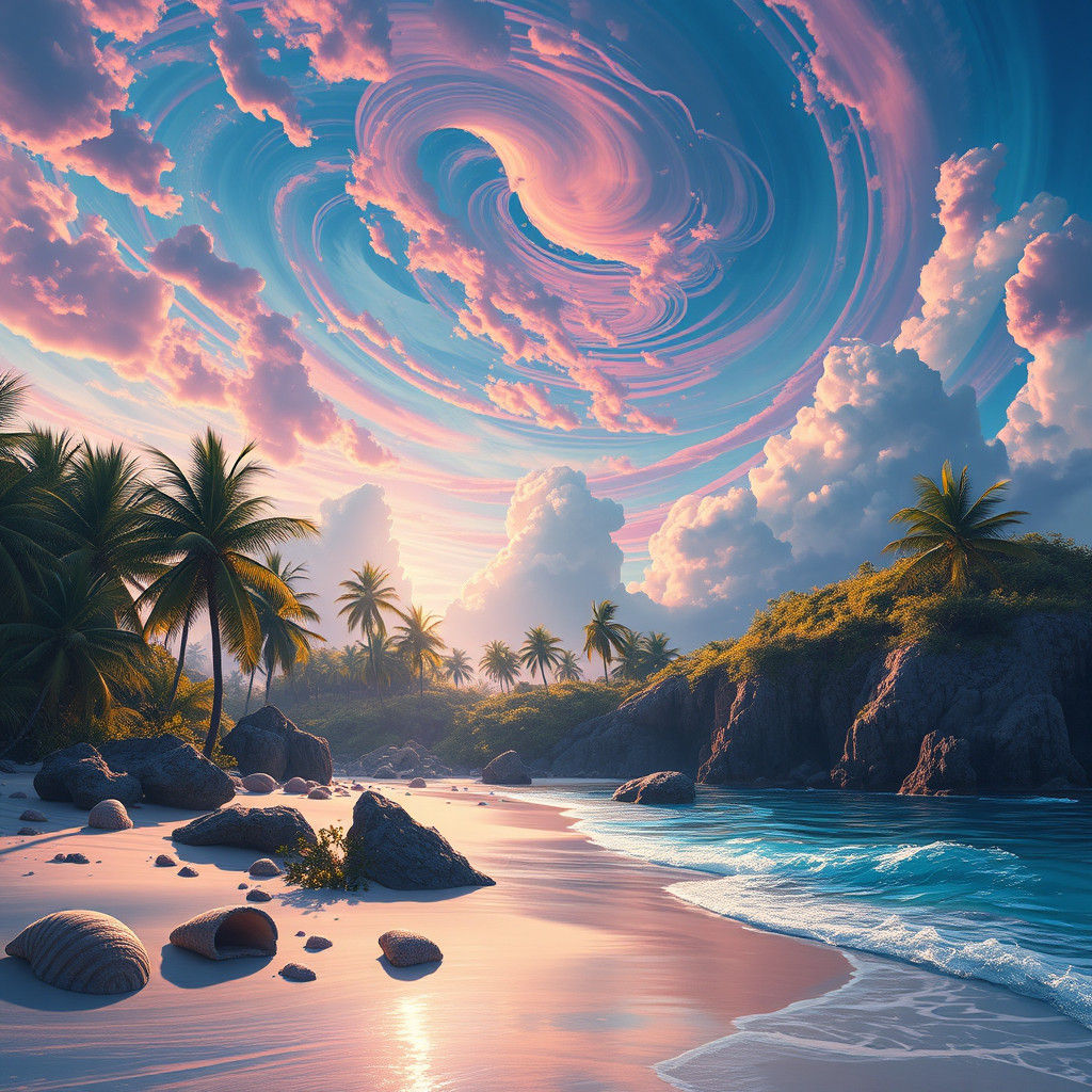 Majestic Beach Scene in a Dreamlike Style