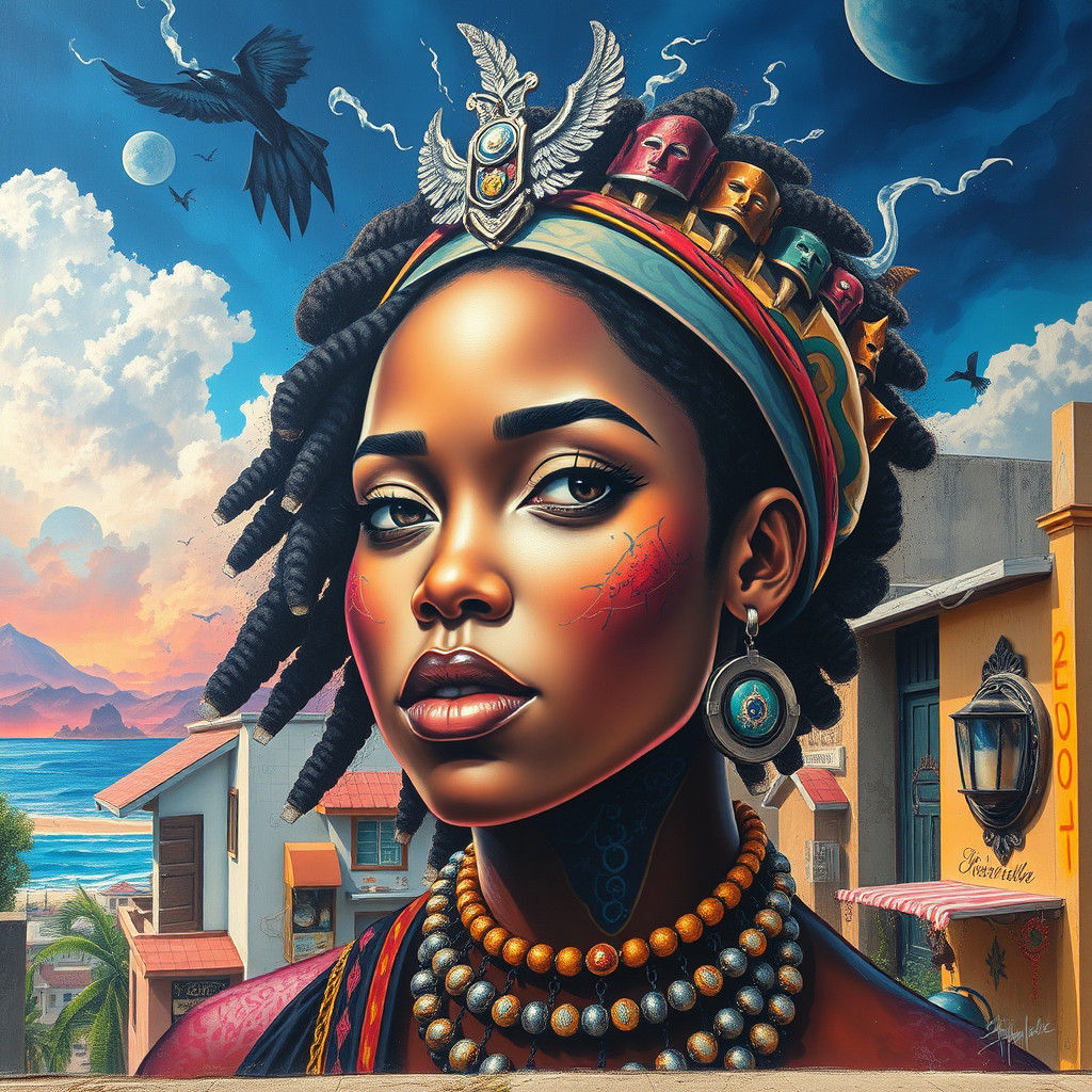 Afro-Caribbean Woman Mural in Caribbean Town