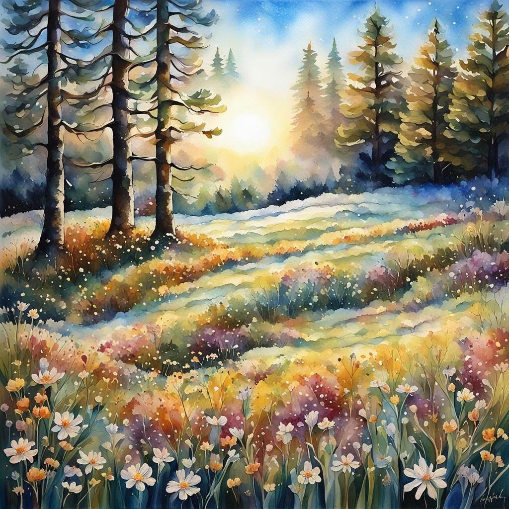 Sunny Meadow with Wildflowers: Alcohol Ink Art