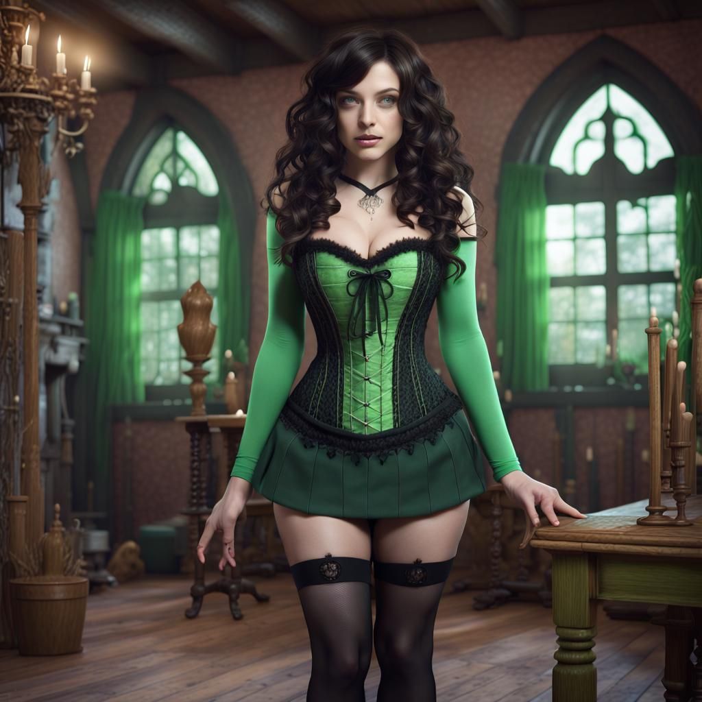 Young Witch Casting Spells in Gothic Home