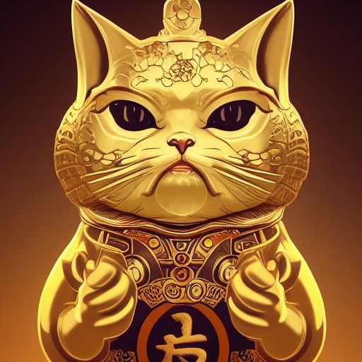 Halloween Maneki Neko Portrait in Art Nouveau Style