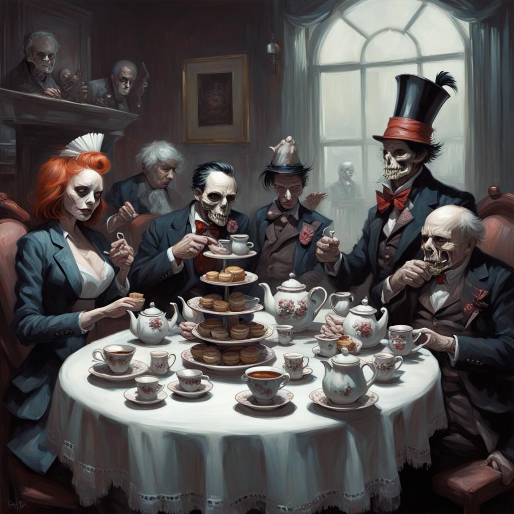 Sinister Tea Party in Detailed Dark Style