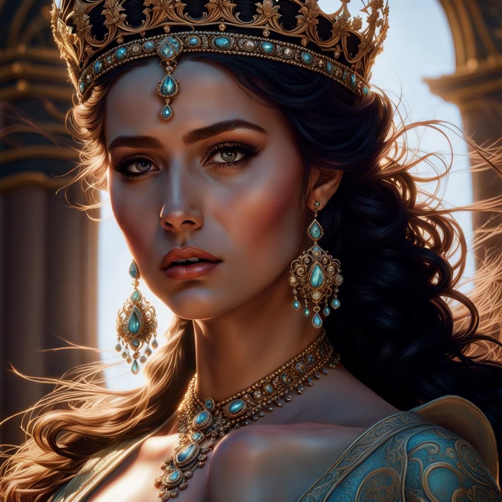 Rococo Woman with Crown: Hyperdetailed Close-Up