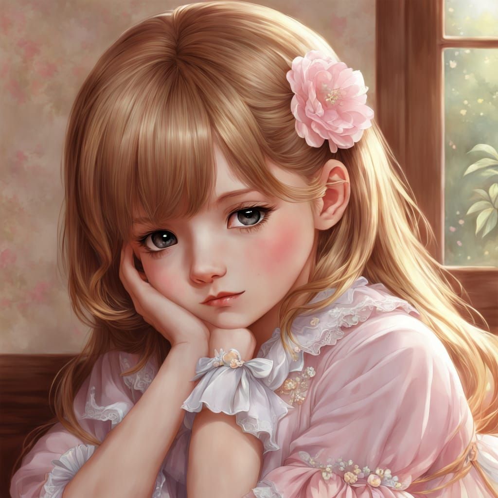 Shy Girl Hiding: Anime Style Painting