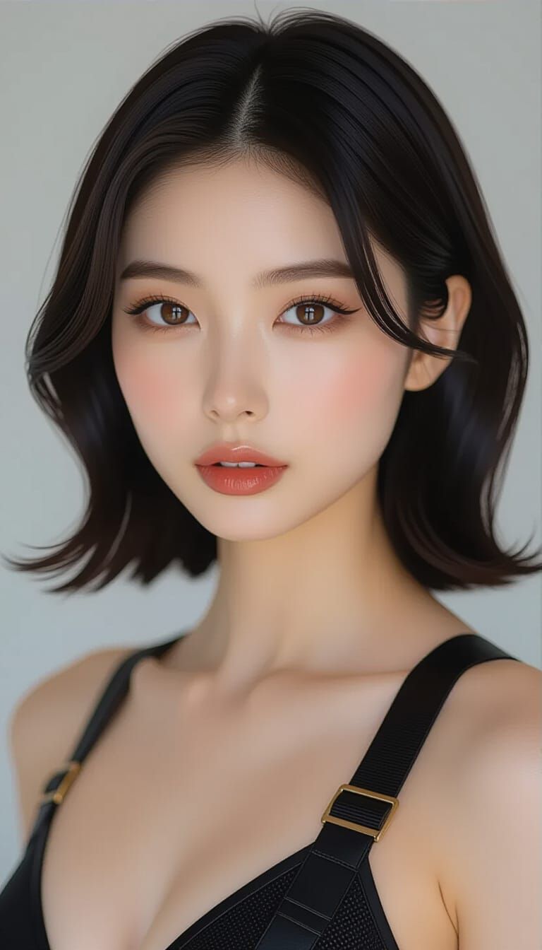 Anime-Inspired Japanese Woman in Black Widow Costume