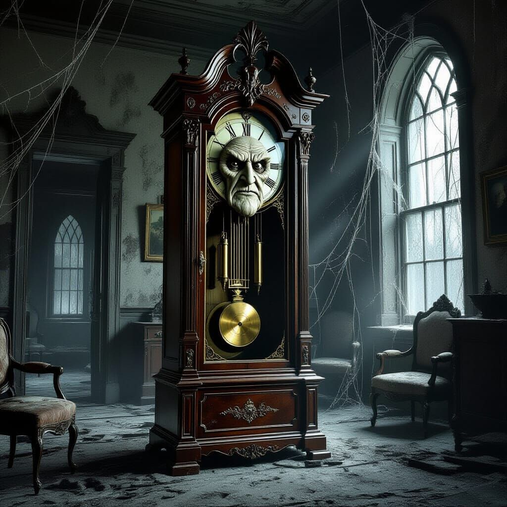 Ornate Grandfather Clock in Abandoned Victorian Mansion