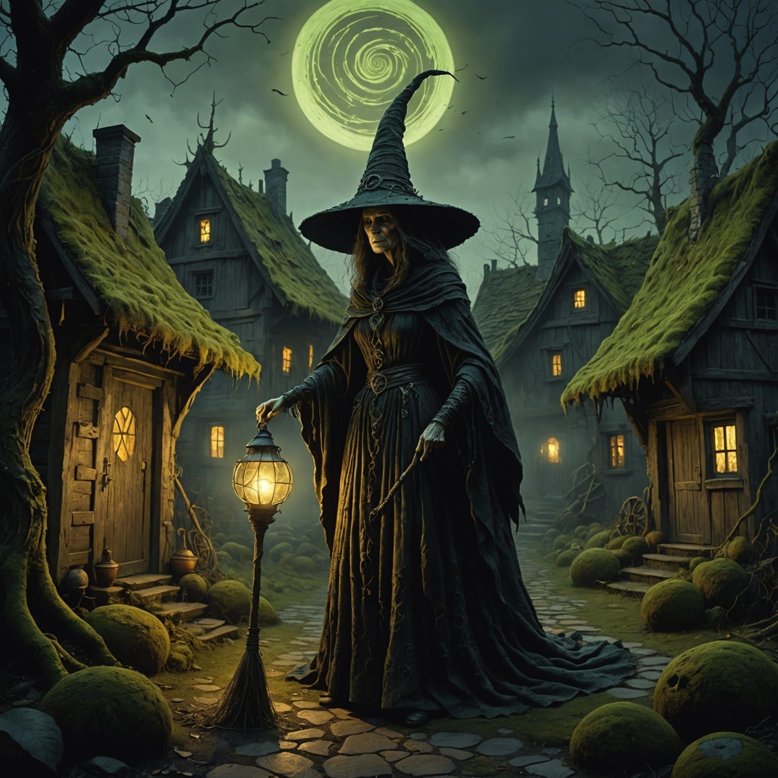 Cottage Witch Sweeping with Glowing Besom