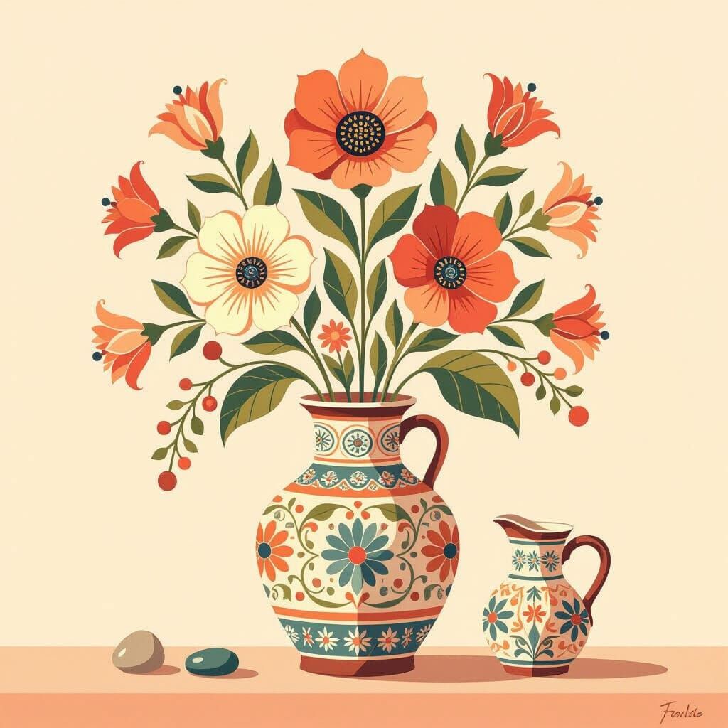 Mosaic Still Life with Flowers in Impressionistic Style