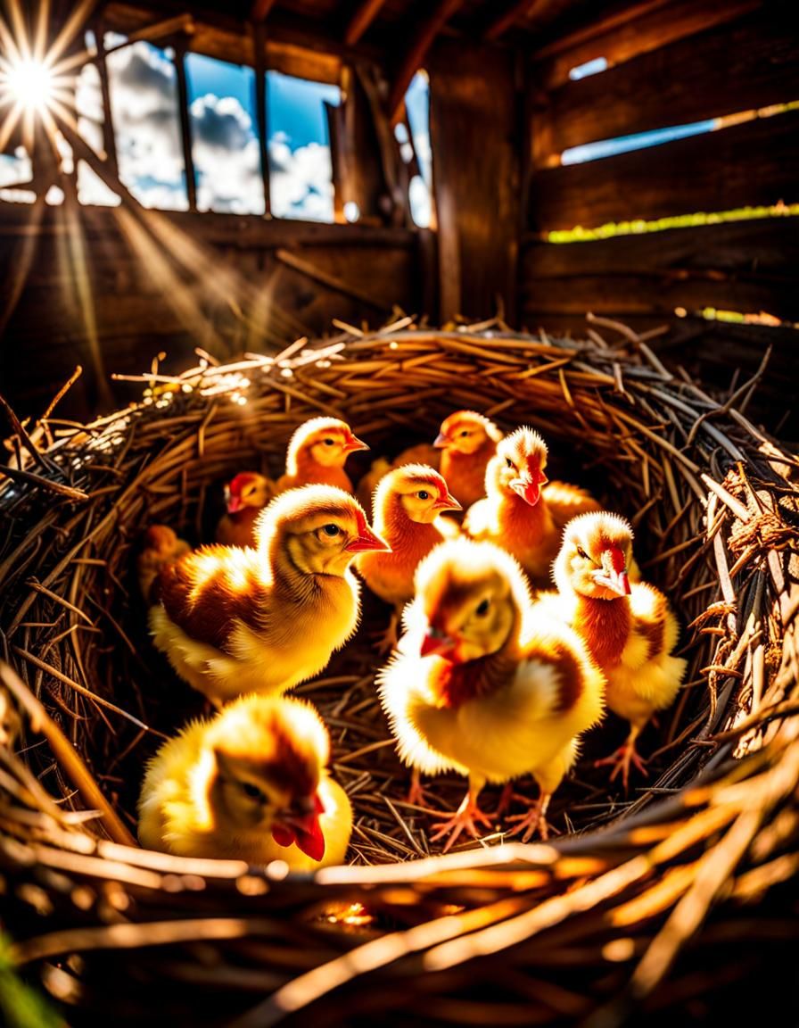 Baby chickens in a nest