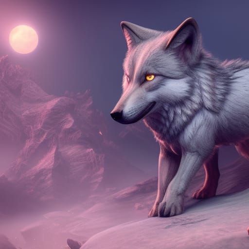 Detailed Wolf Pup Matte Painting in Deep Color