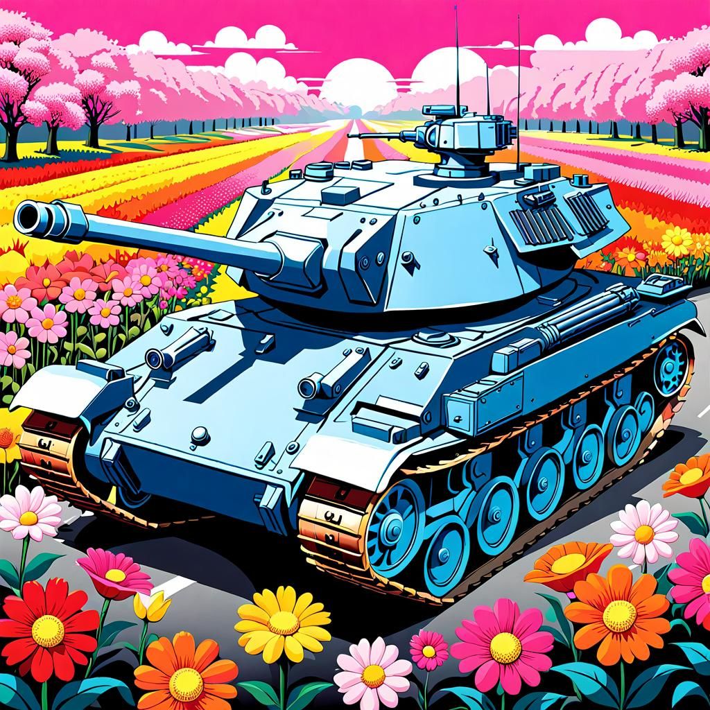 War Tank in Flower Field