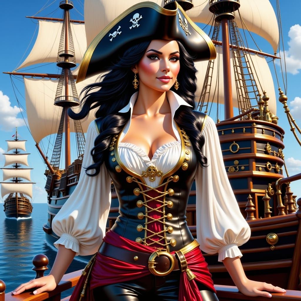 Dashing Female Pirate in 17th Century Oil Painting Style