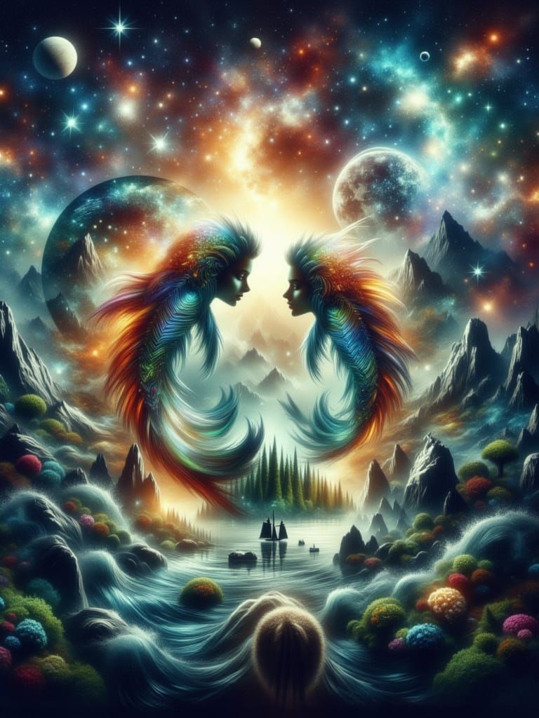 Ethereal Cosmic Fish Form the Symbol of Pisces