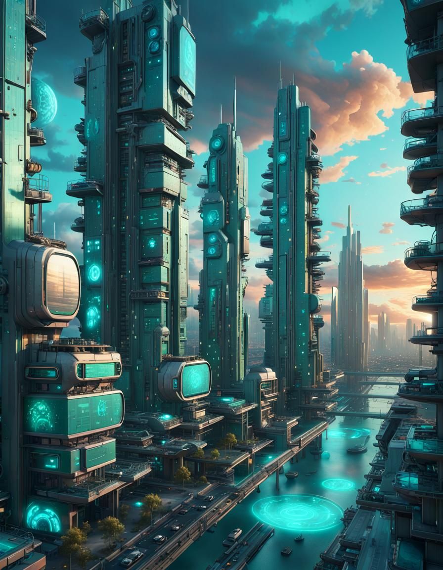 Futuristic City Sunset with High-Tech Architecture