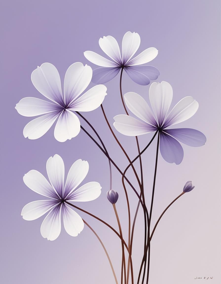 Minimal Abstract Flowers in Lilac and Warm Colors